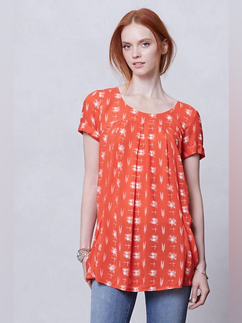 🌵 Anthropologie Holding Horses Women's Abstractions Orange Tunic Top - Size XS